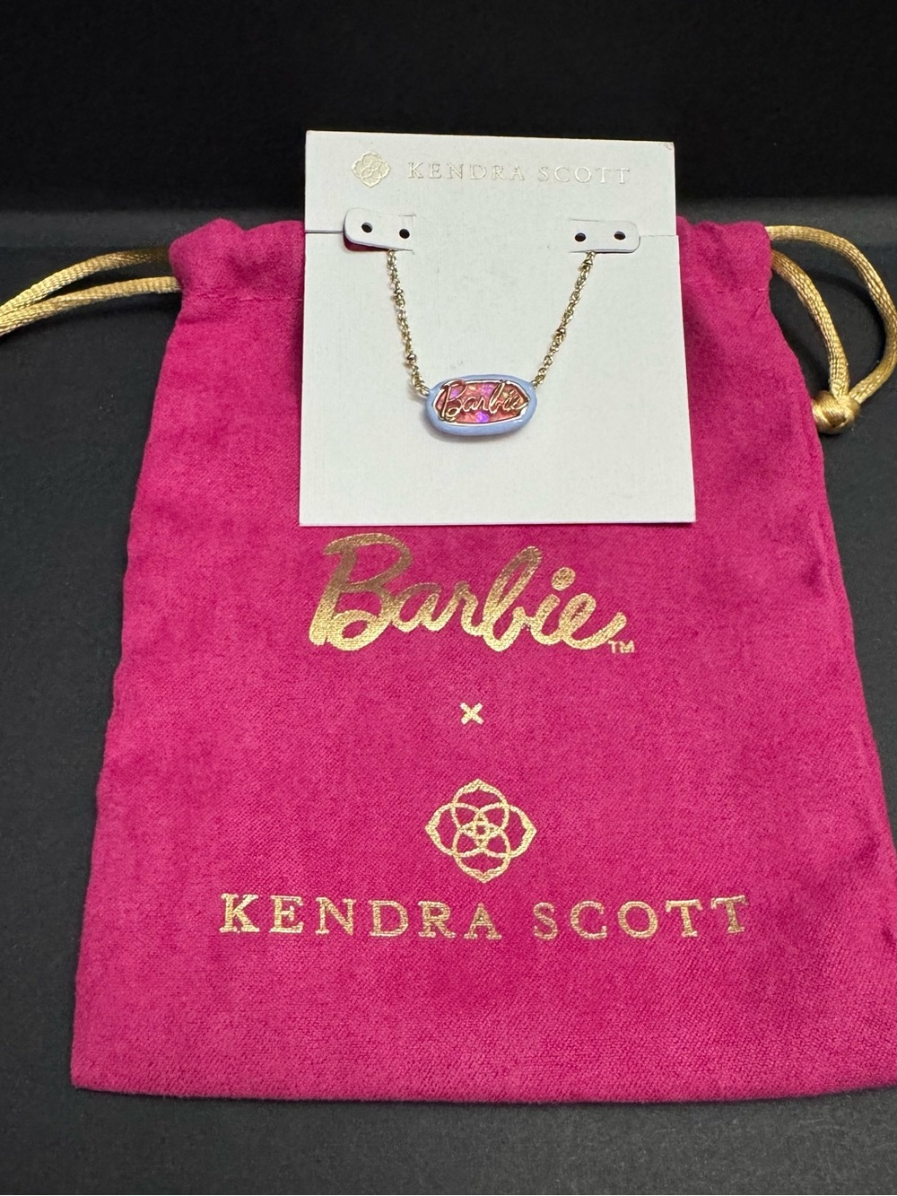 Barbie X Kendra Scott Gold Elisa Satellite Reversible Necklace New With Pouch